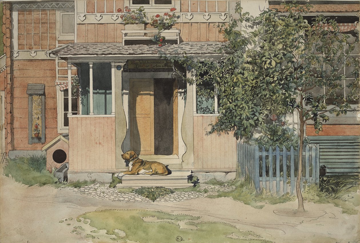 The Verandah，来自A Home series，c.1895（wc on paper） 作者 卡尔·拉森