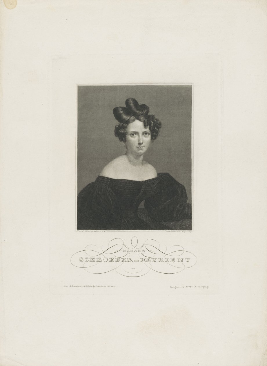 歌剧歌手威廉·施罗德-德夫赖恩特（WilhelmineSchröder-Devrient）1804-1860的肖像，c。 1840年。 作者 卡尔·梅耶