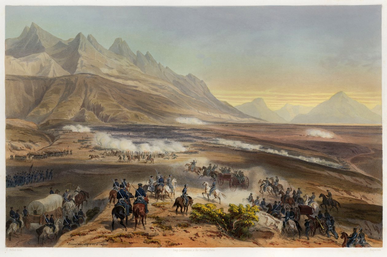 布埃纳维斯塔之战，来自美国和墨西哥之间的战争，酒吧。 1851（彩色版画） 作者 卡尔·内贝尔