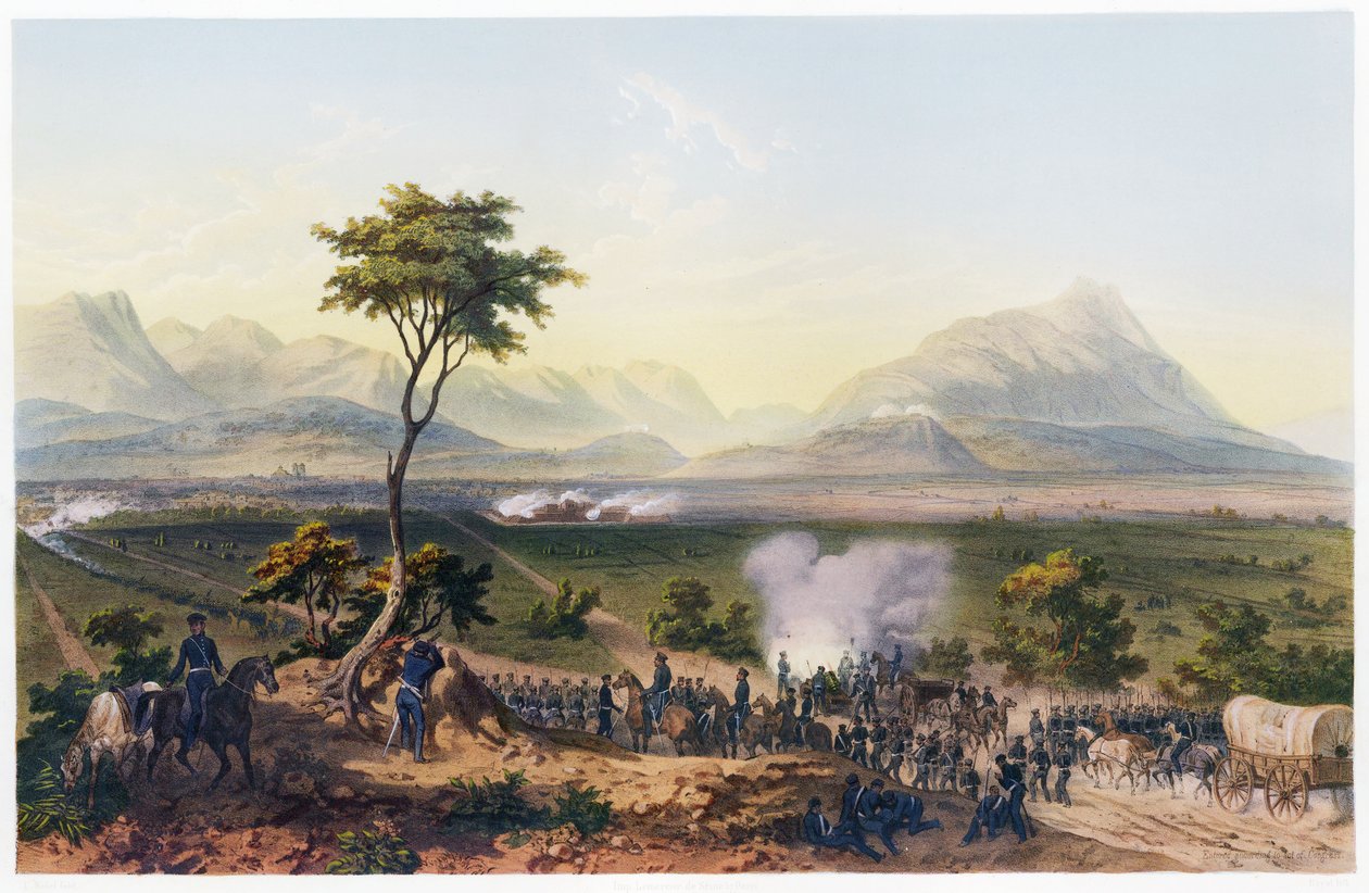 攻占蒙特雷》，选自《美国与墨西哥之间的战争》，1851 年出版（彩色石版画）。1851 年（彩色石版画） 作者 卡尔·内贝尔