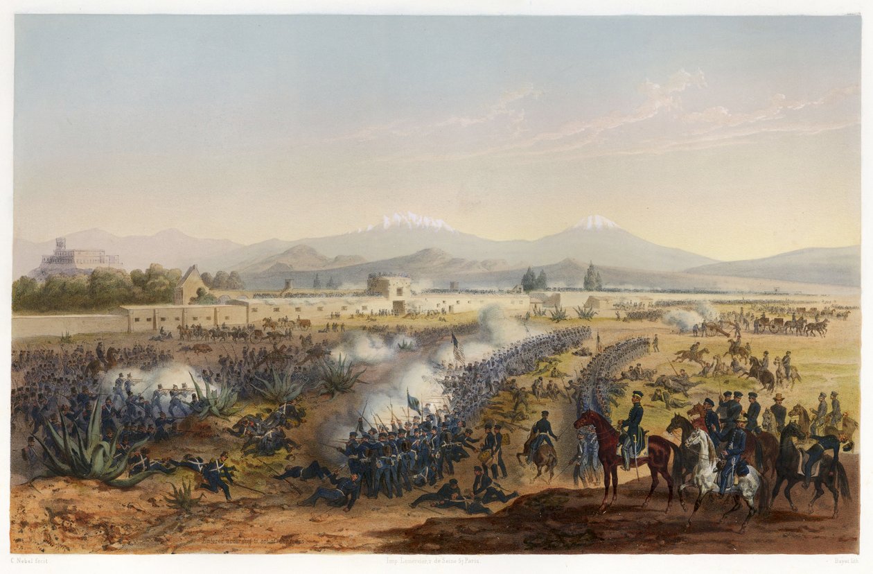 Molino del Rey - 袭击莫利诺，选自《美国与墨西哥之间的战争》，1851 年出版（彩色石版画）。1851 年（彩色石版画） 作者 卡尔·内贝尔