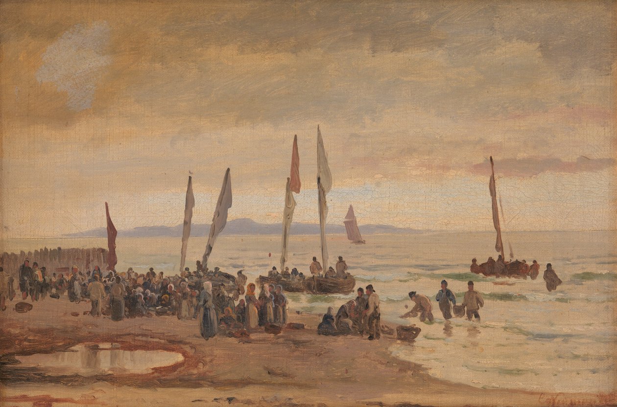 Hornbæk Strand 欢迎归来的渔民 作者 卡尔·诺依曼