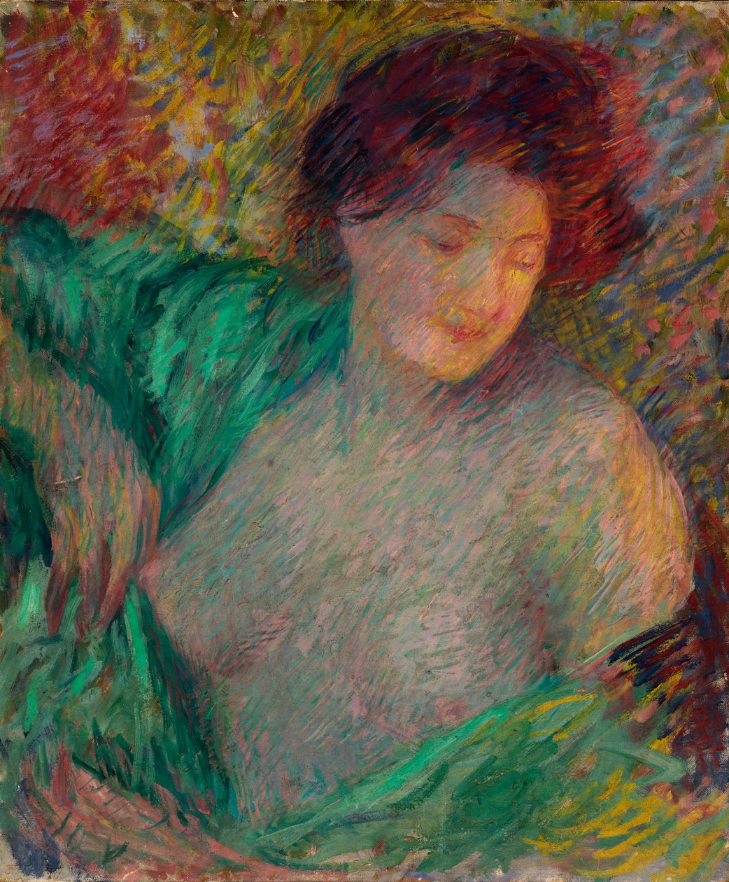 一个年轻女孩的头像，面向她的左边，1910年前。 作者 卡尔·纽曼