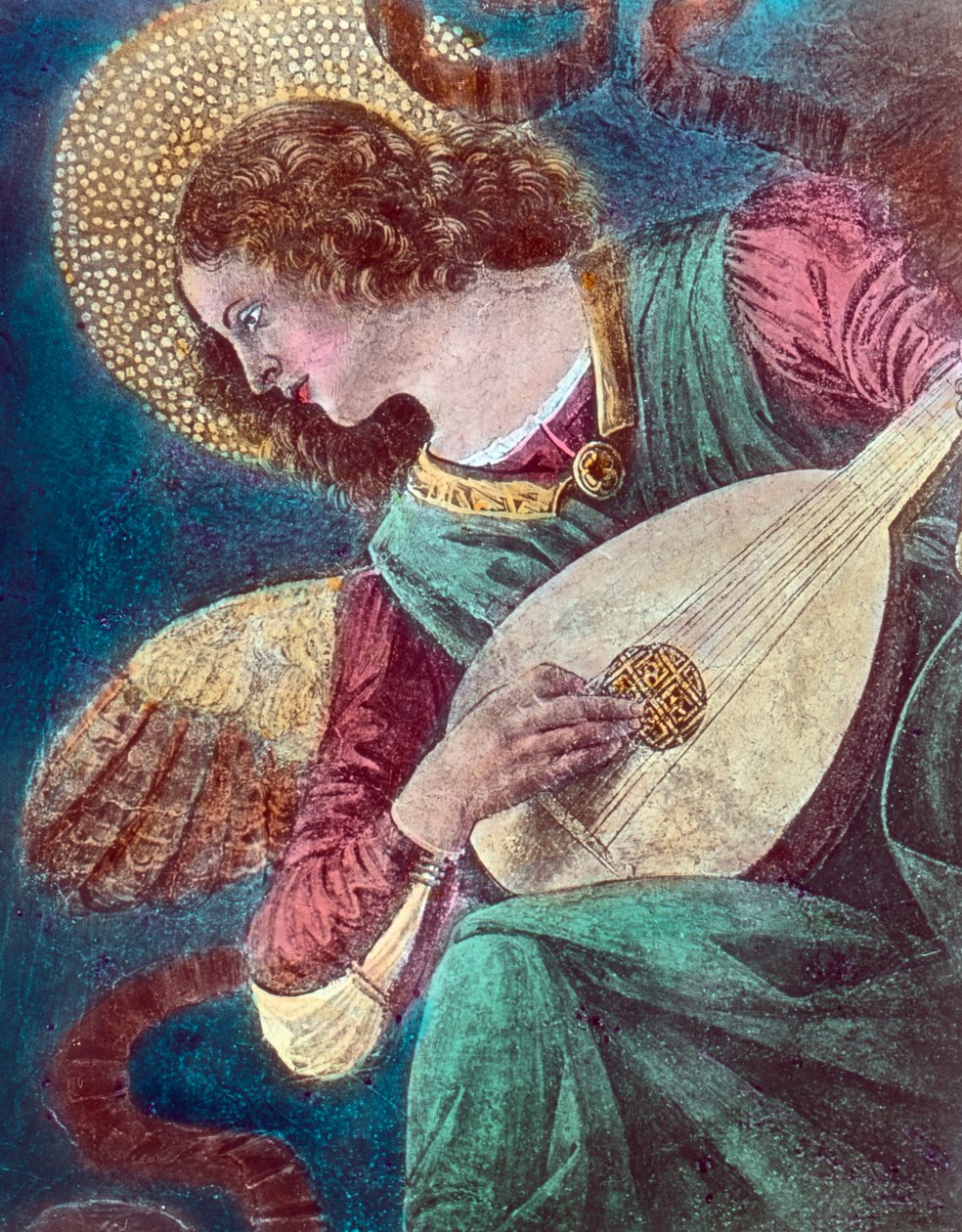 天使音乐家意大利文艺复兴时期画家 Melozzo da Forli（又名 Michelozzo degli Ambrogi，1438 - 1494 年）壁画的一部分，约绘于 1480 年。图片日期：约 1900 年。卡尔-西蒙档案馆 作者 卡尔·西蒙