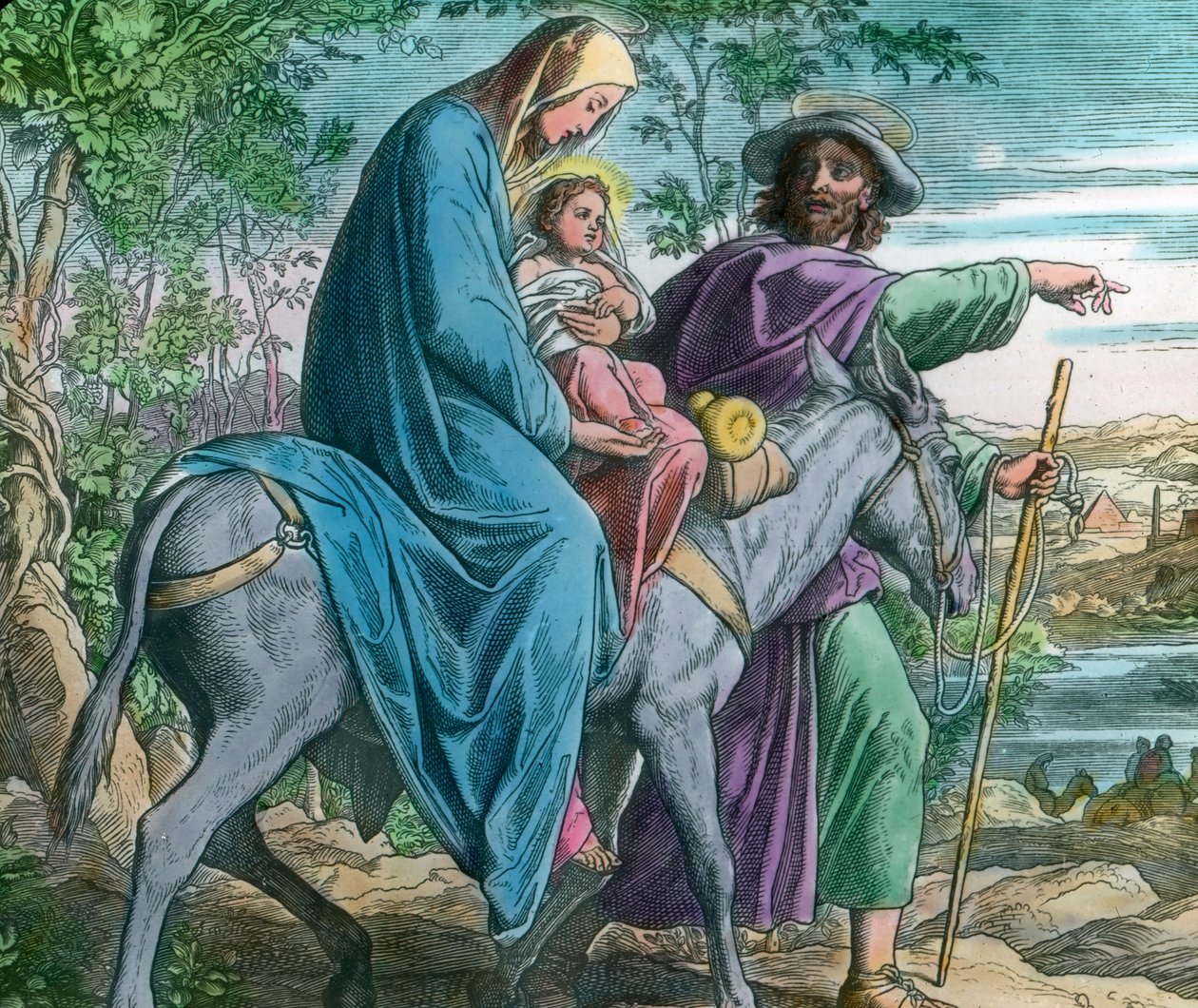 逃亡埃及德国画家 Julius Schnorr von Carolsfeld（1794 - 1872 年）的圣经插图（无日期）。图片日期：约 1900 年。卡尔-西蒙档案馆 作者 卡尔·西蒙