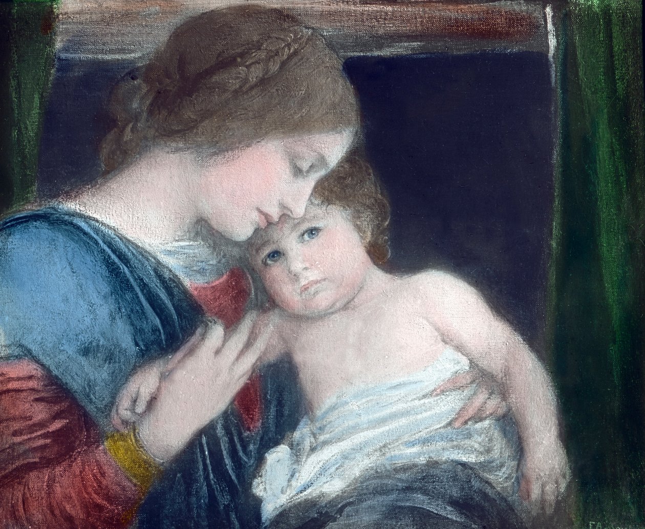 德国历史画家弗里德里希-奥古斯特-冯-考尔巴赫（Friedrich August von Kaulbach，1850 - 1920 年）创作的《母亲与孩子》。纸板上的粉彩画，绘于 1900 年。卡尔-西蒙档案馆 作者 卡尔·西蒙