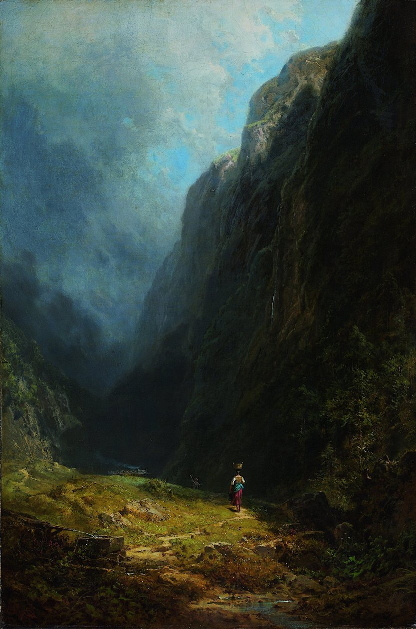 在与高山的高山高山谷景观。温德尔斯坦角1871年 作者 卡尔·斯皮茨维格