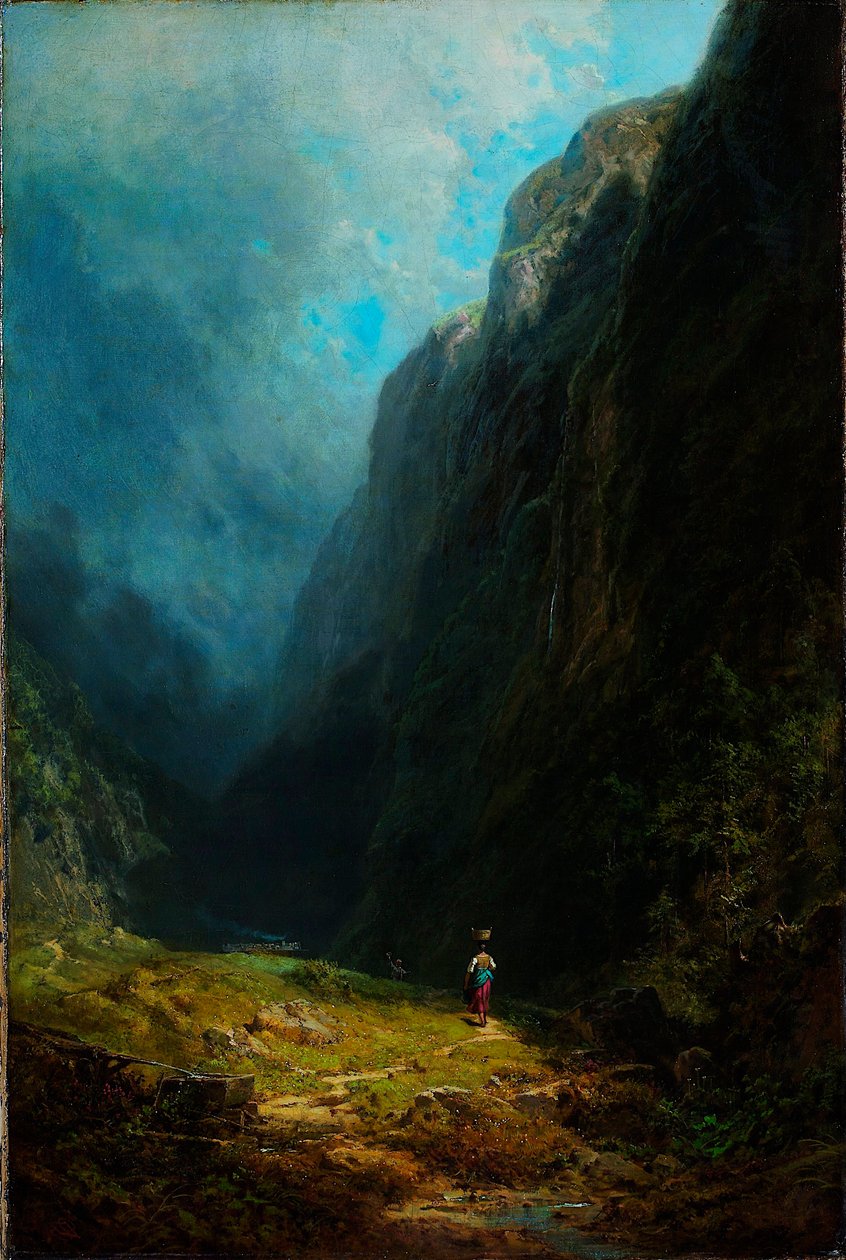 "Paysage de haute vallee alpine" Vue du mont Wendelstein Allemagne (In the Alpine High Valley Landscape with Mt Wendelstein) Peinture de Carl Spitzweg (1808-1885) Oil on canvas vers 1871 Dim 88,5x59 cm Museum Kunstpalast, Dusseldorf 作者 卡尔·斯皮茨维格