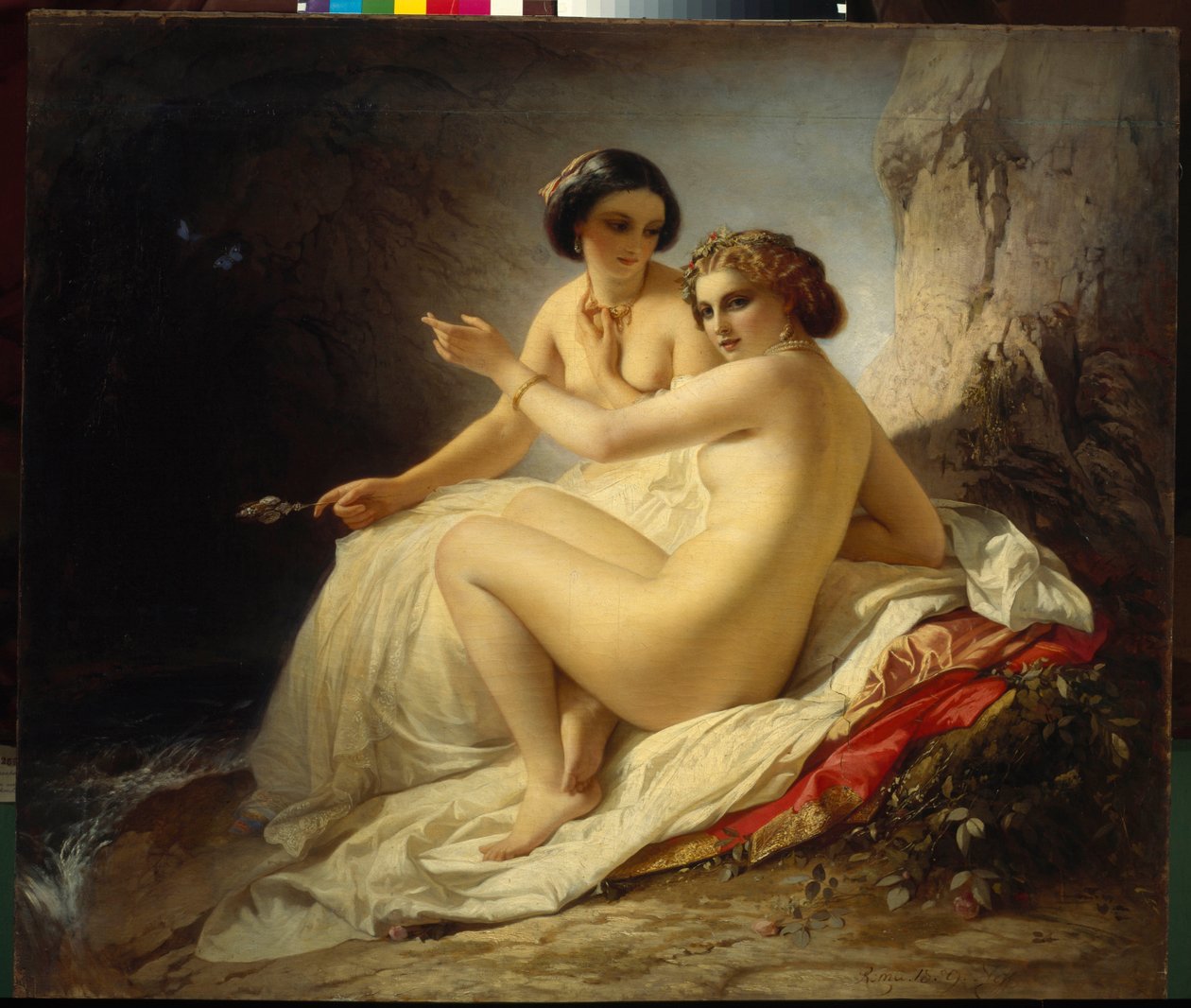 ““洞穴中的两个女孩”（洞穴中的两个女孩）蒂莫菲·内夫 (Carl Timoleon von Neff) 绘画（1805-1876 年）- 1859 年-布面油画-俄罗斯国家博物馆，圣彼得堡 作者 内夫（Carl Timoleon）
