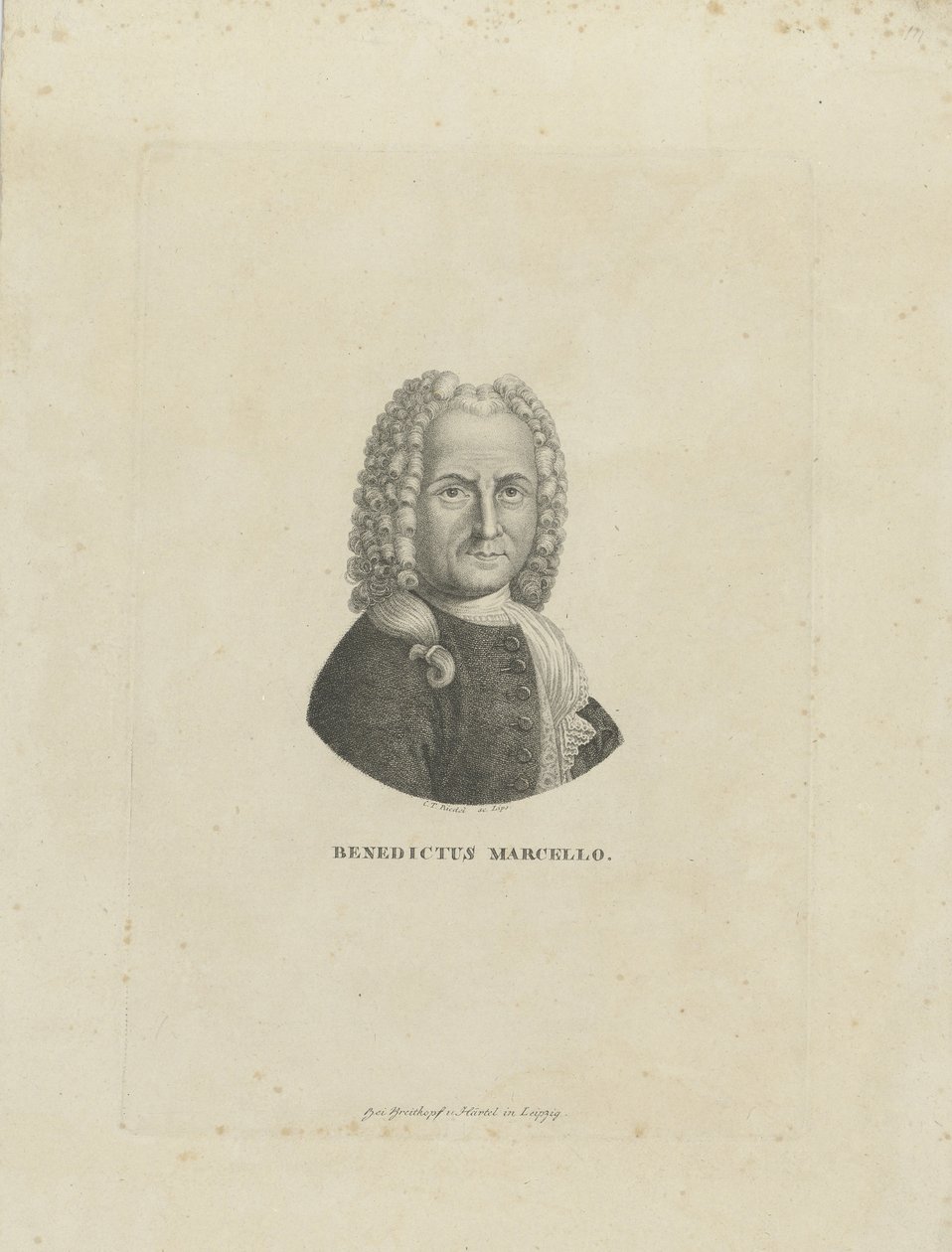 作曲家Benedetto Marcello的肖像1686-1739，c。 1795。 作者 卡尔·特劳格特·里德尔
