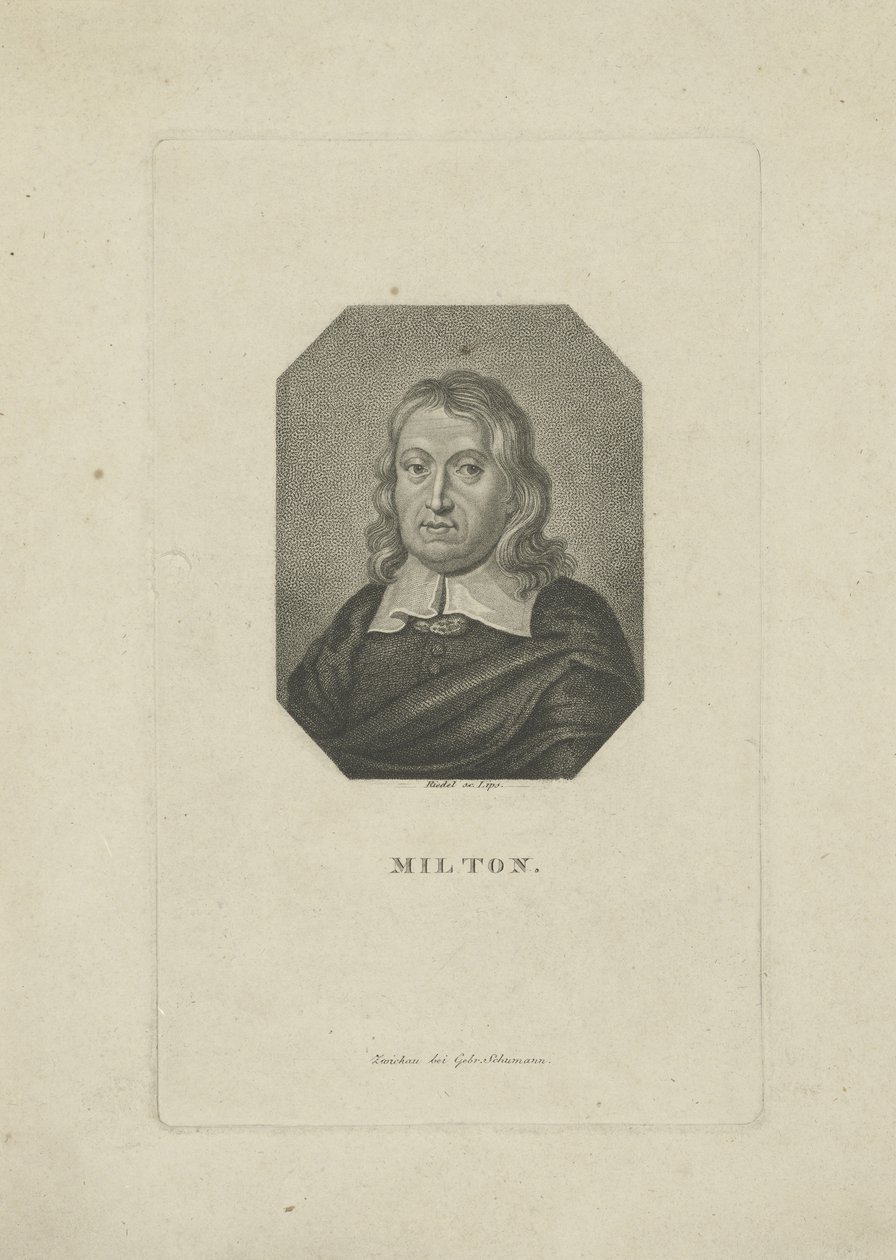 诗人约翰·弥尔顿（John Milton）的肖像1608-1674，约1818-1821年。 作者 卡尔·特劳格特·里德尔