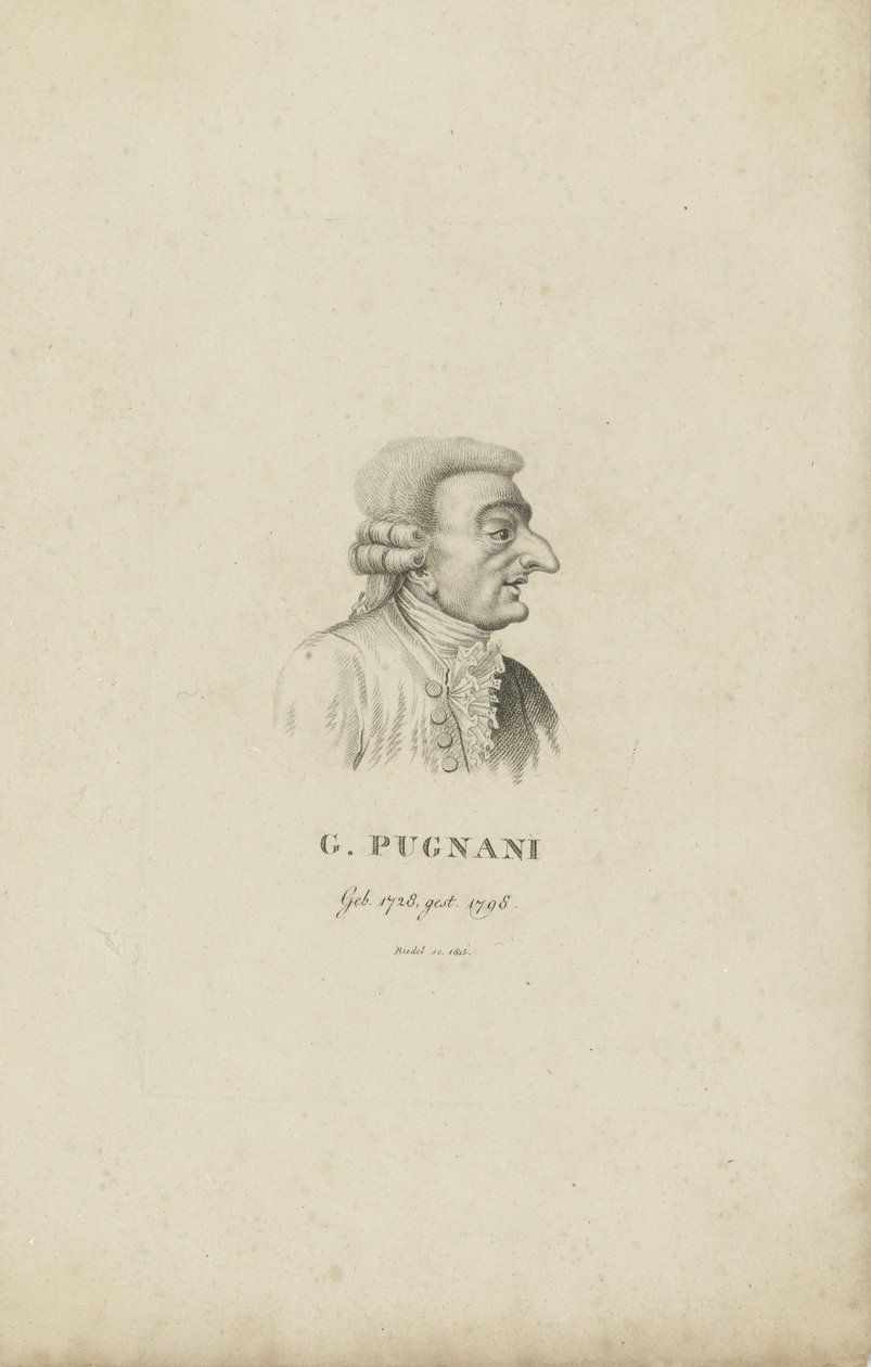 小提琴手和作曲家加埃塔诺·普尼亚尼（Gaetano Pugnani）的肖像1731-1798，1815年。 作者 卡尔·特劳格特·里德尔