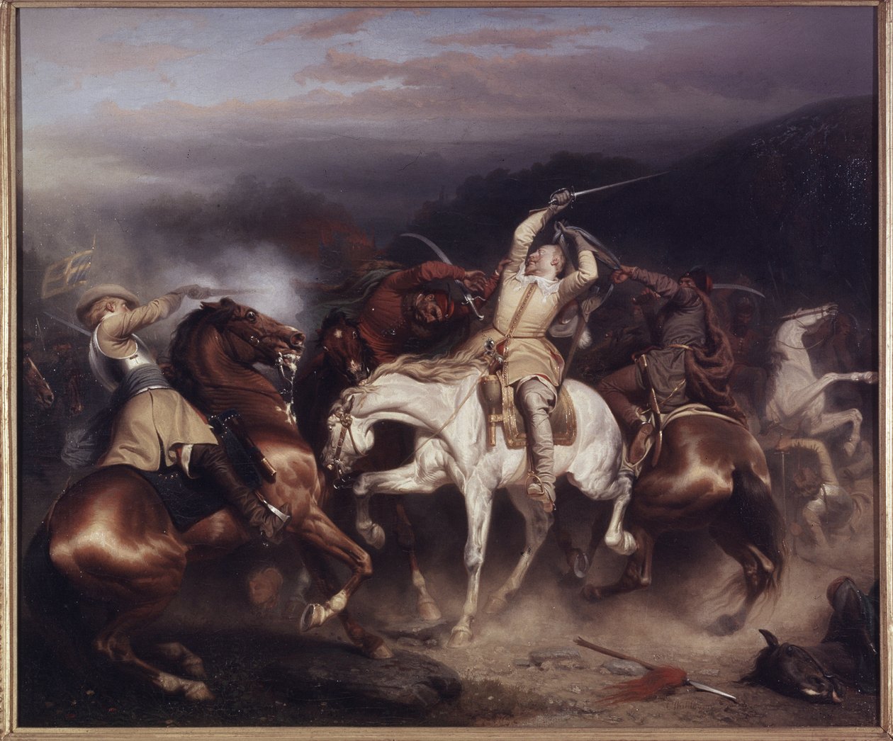 Le roi Gustave II Adolphe de Suede, dit le Grand ou le lion du nord, a la bataille de Trzciana (ou bataille de Honigfelde ou de Sztum) juin 1629 - King Gustav II Adolf of Sweden (1594-1632) at Stuhm, by Wahlbom, Carl (1810-1858). Oil on canvas 作者 卡尔·沃尔博姆