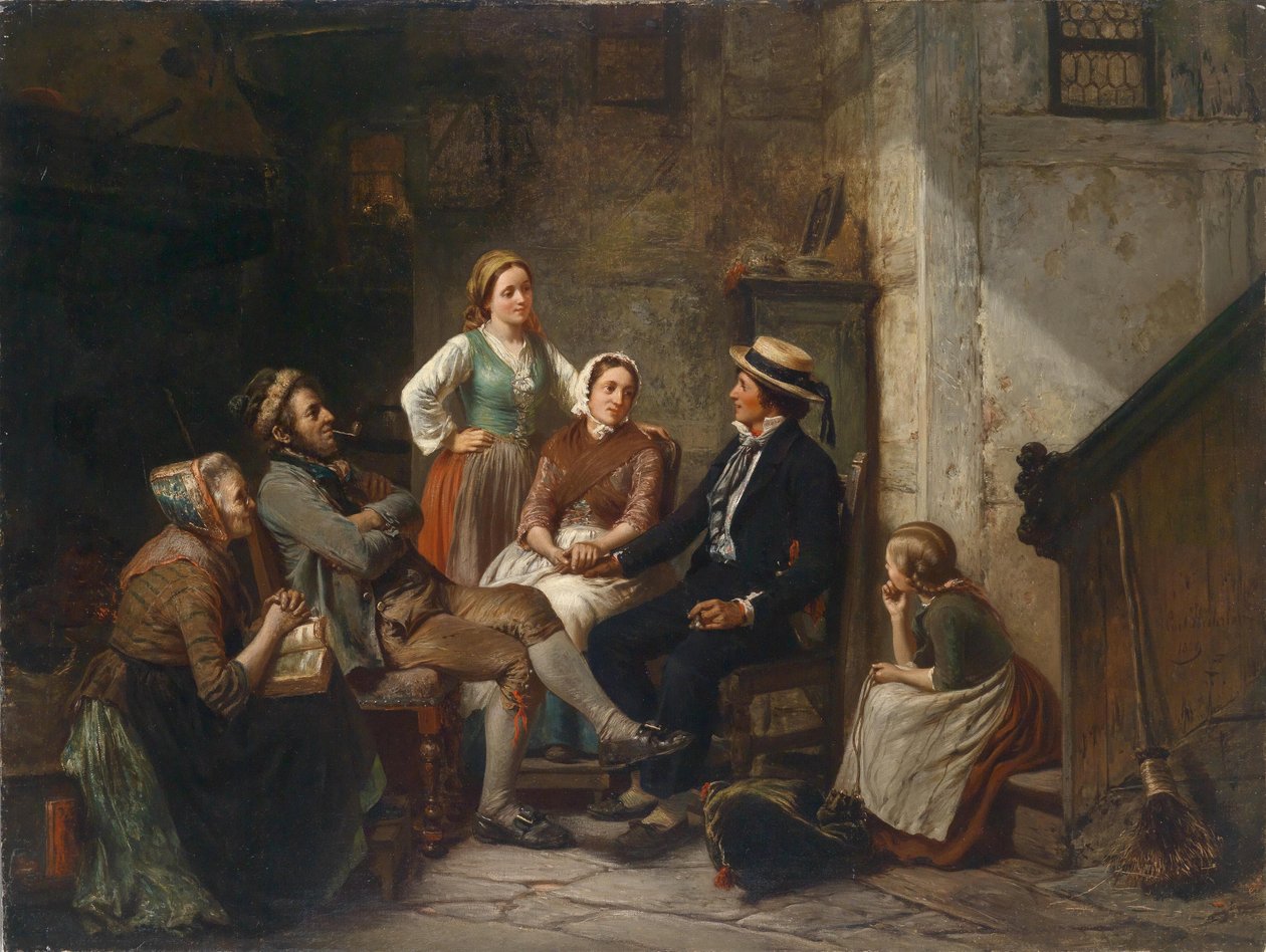 Retour du jeune marin - Return of the young sailor - Huebner, Carl Wilhelm (1814-1879) - 1859 - Oil on canvas - 79x105 - Private Collection 作者 卡尔·威廉·休布纳