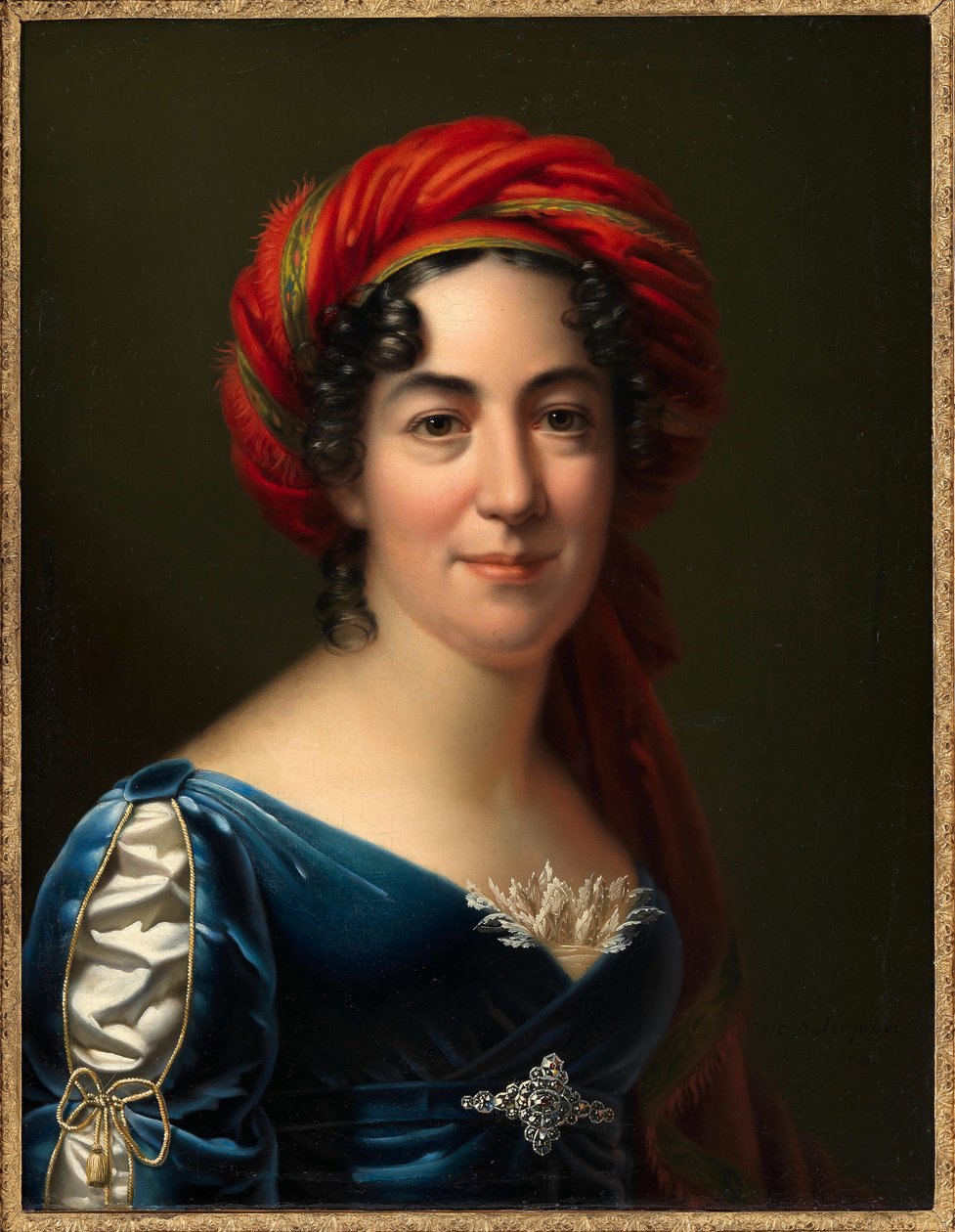 作家Caroline Pichler 1769-1843的肖像，1818年。 作者 卡尔·冯·销售