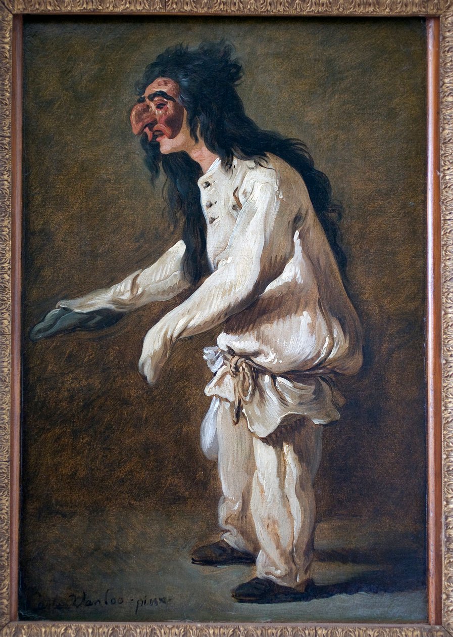 Polichinella (Pulcinella). Painting by Carle Van Loo (1705-1765), Oil On Canvas 作者 卡尔·范·卢