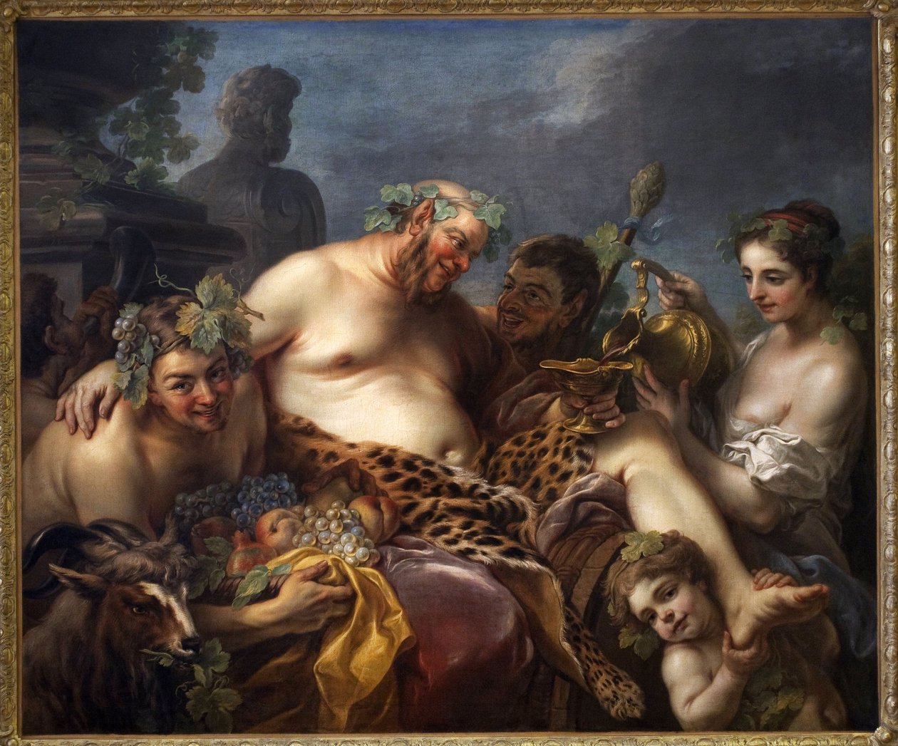 赛琳喝醉了。 Carle Van Loo (1705-1765) 的画作，油画 作者 卡尔·范·卢