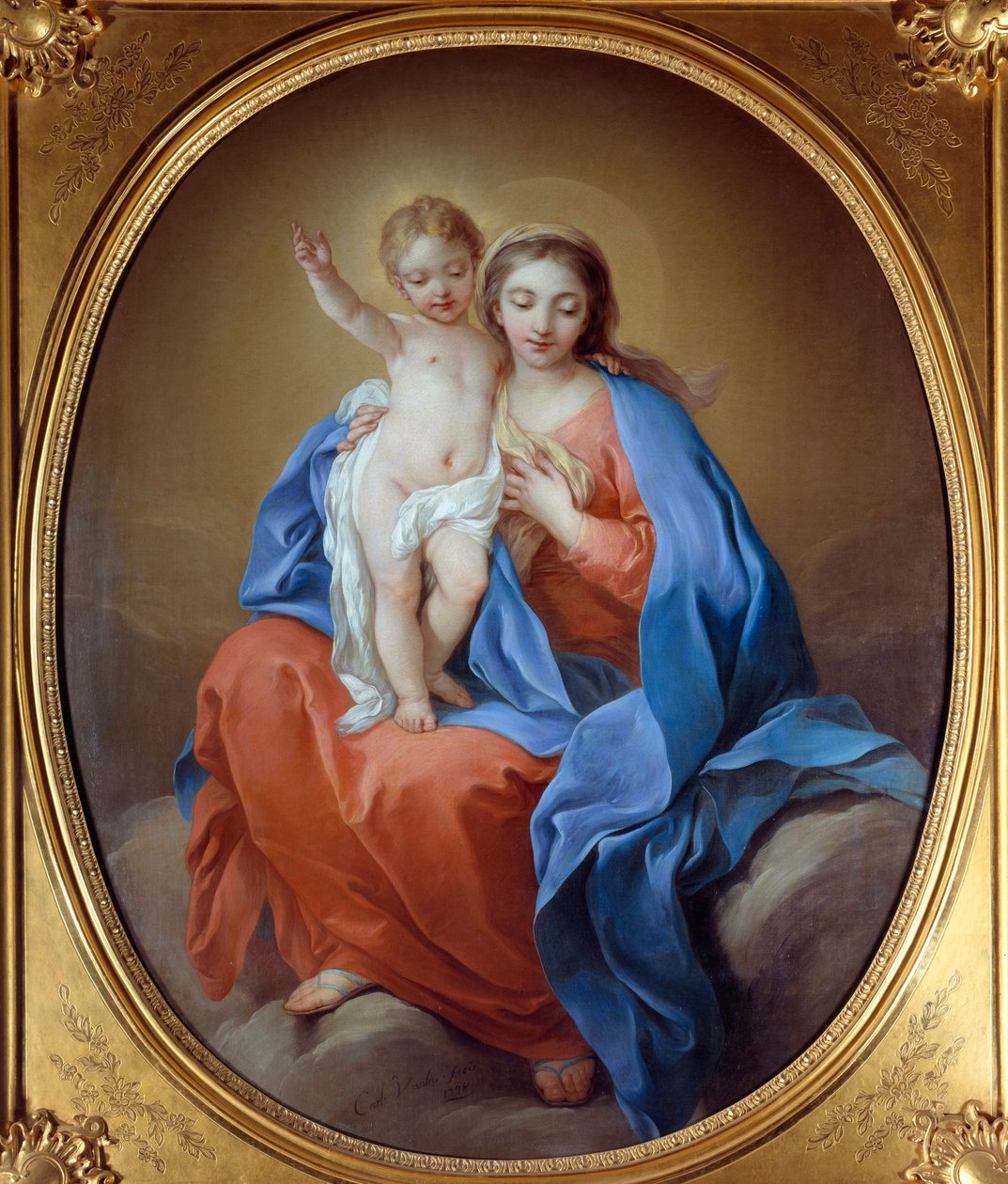 童贞女耶稣。 布面油画。 Carle Van Loo 的绘画 (1705 - 1765) 作者 卡尔·范·卢