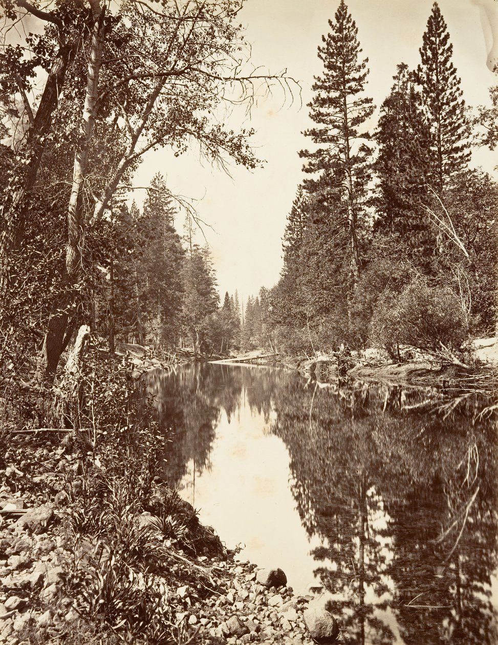 默塞德河，优胜美地，约1872年，约1876年印刷。 作者 卡尔顿·E·沃特金斯。