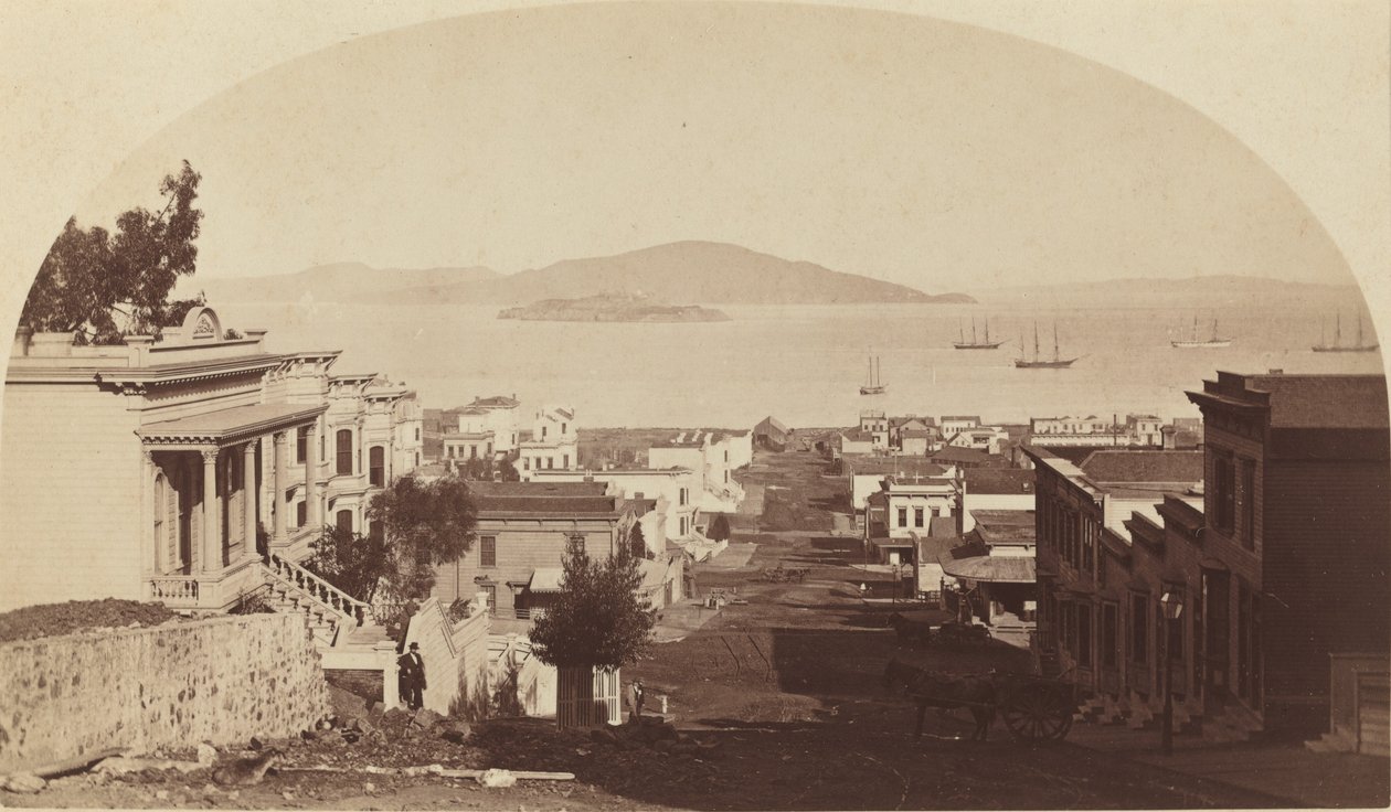恶魔岛和旧金山湾，向北看，1880年代。 作者 卡尔顿·埃蒙斯·沃特金斯