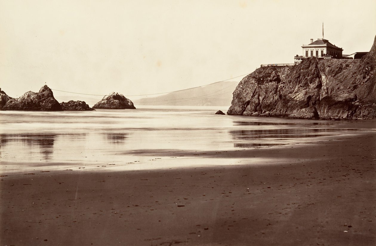 Cliff House and Seal Rock, 1868-69, 约1876年印刷。 作者 卡尔顿·埃蒙斯·沃特金斯