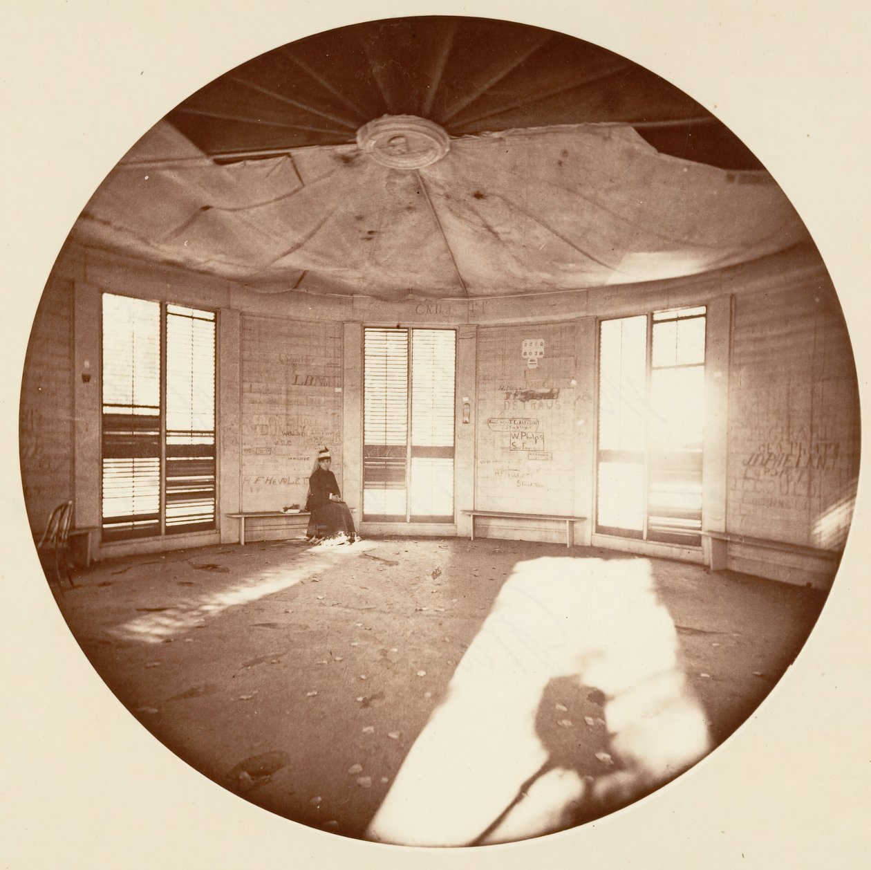 建在树桩上的亭子的内部，C. Grove，约1878年。 作者 卡尔顿·埃蒙斯·沃特金斯