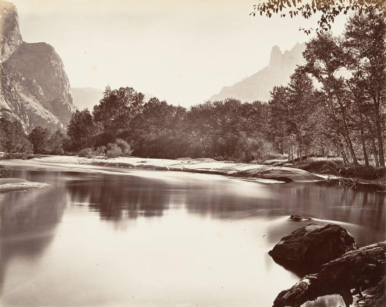 仰望优胜美地山谷，约1872年，约1876年印刷。 作者 卡尔顿·埃蒙斯·沃特金斯