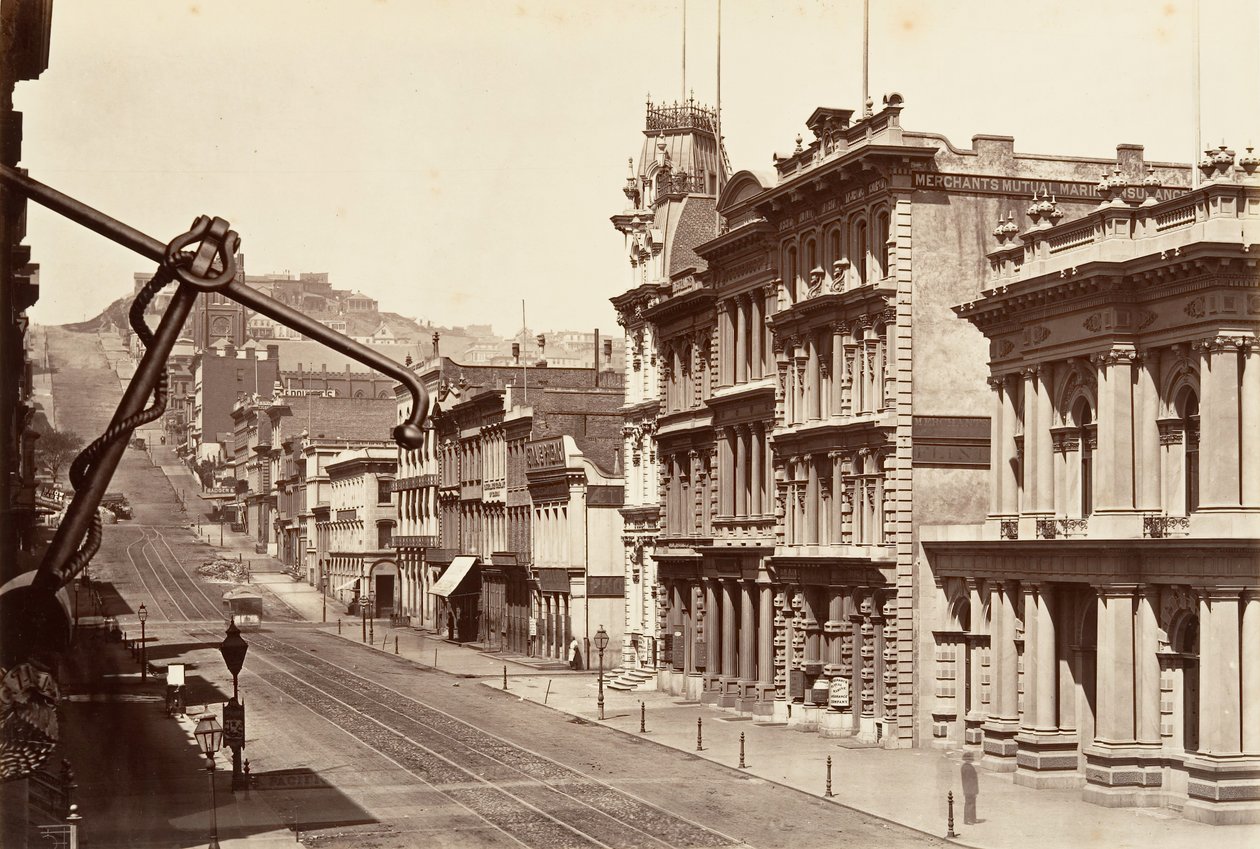 加州街北侧，1864年，约1876年印刷。 作者 卡尔顿·埃蒙斯·沃特金斯