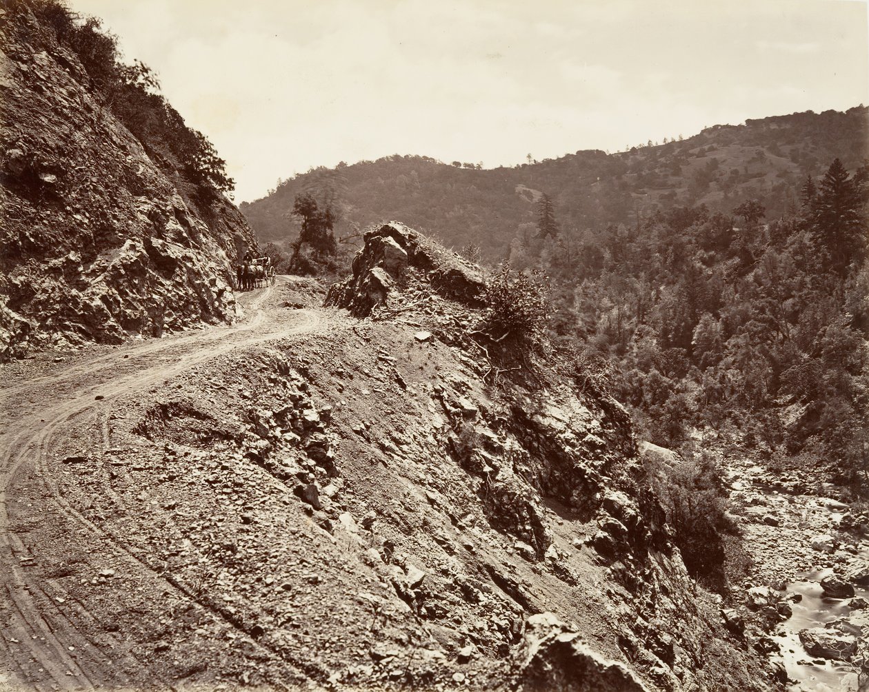 硫磺溪和通往间歇泉的弗鲁姆路，1868-70年，约1876年印刷。 作者 卡尔顿·埃蒙斯·沃特金斯