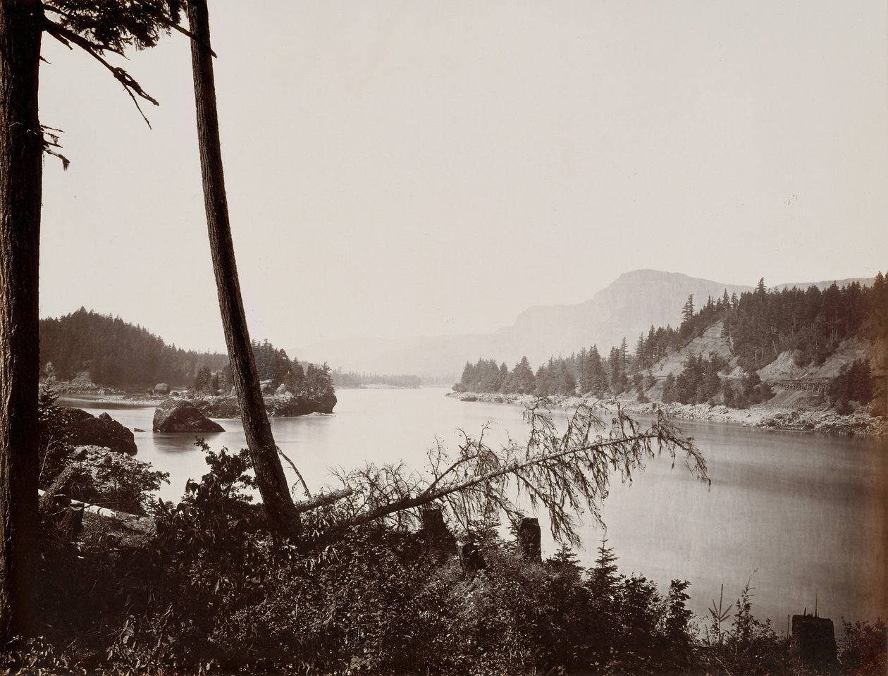 哥伦比亚河上的风景，喀斯特地貌，1867年。 作者 卡尔顿·埃蒙斯·沃特金斯