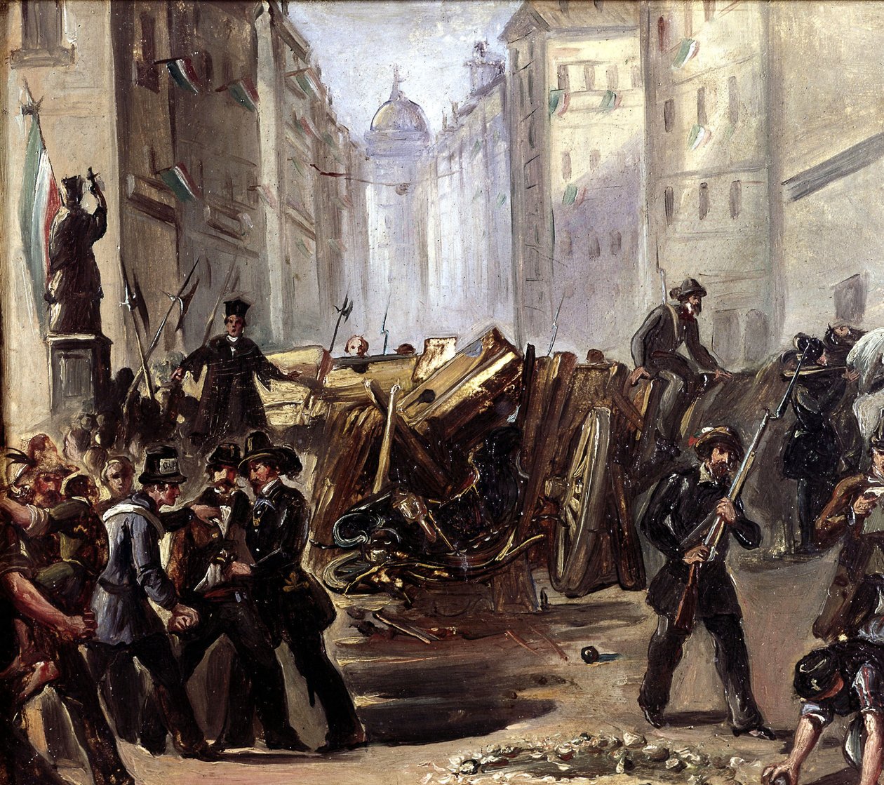 1870年Risorgimento时期在罗马的街头战斗和路障 作者 卡洛·阿德莫洛