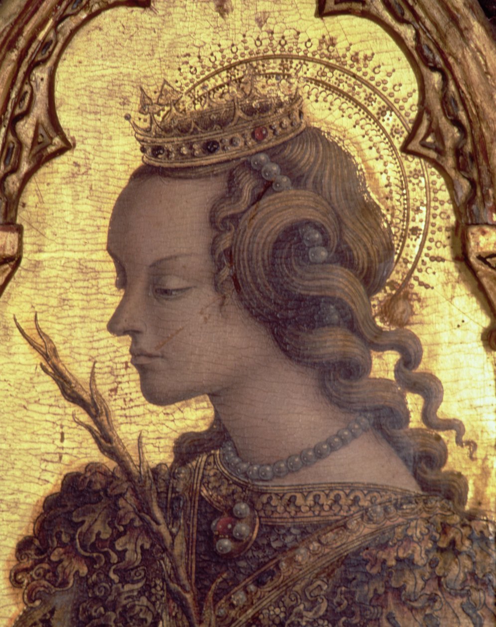 亚历山大圣凯瑟琳，详细信息来自San Martino polyptych（面板上的蛋彩画）（见76669） 作者 卡洛·克里维利（Carlo Crivelli）