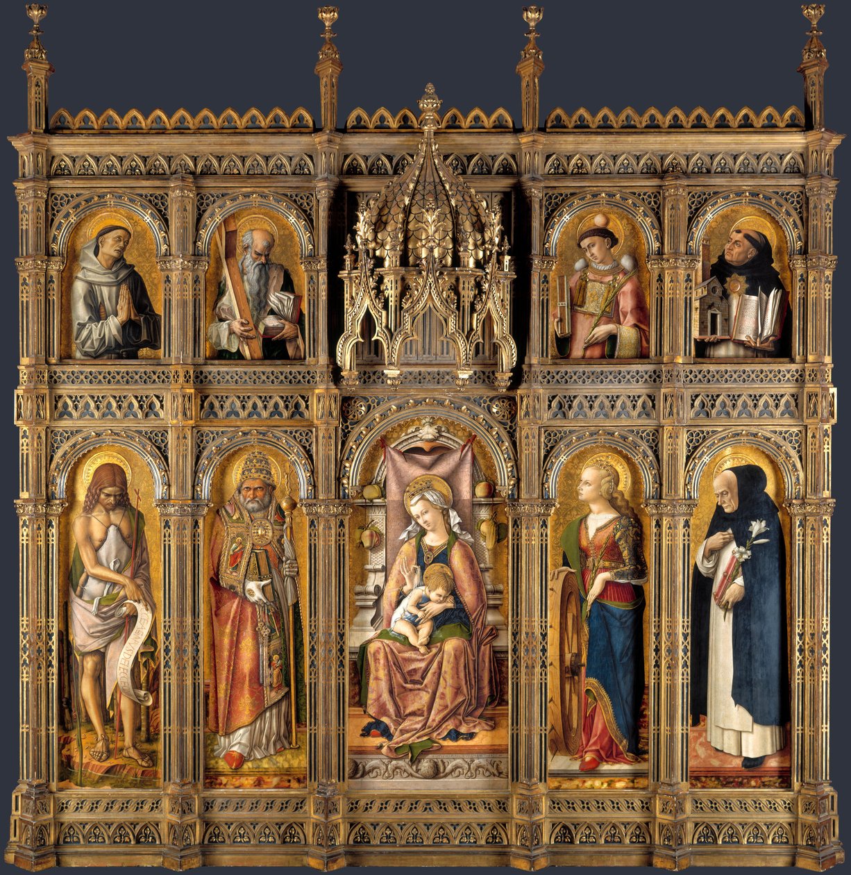 Demidoff Altarpiece，1476（面板上的蛋彩画） 作者 卡洛·克里维利（Carlo Crivelli）