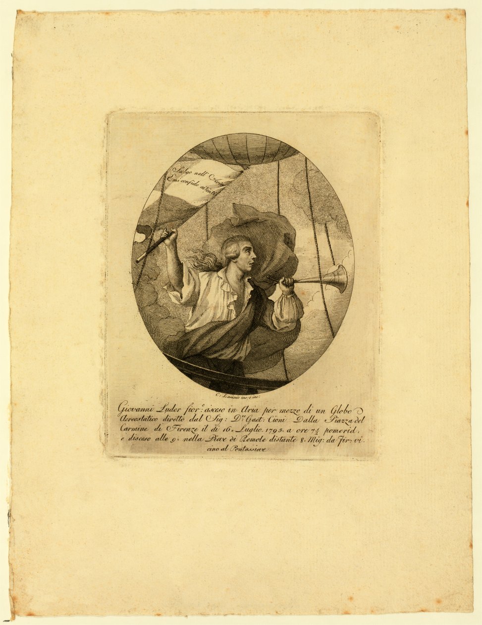 Giovanni Battista Luder，在1795  -  1850年在佛罗伦萨上升期间站立在气球篮子 作者 卡洛·拉西尼奥（Carlo Lasinio）