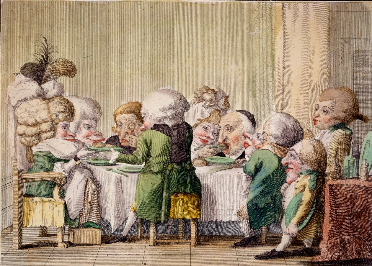 餐，c.1790（手工彩色雕刻） 作者 卡洛·拉西尼奥（Carlo Lasinio）