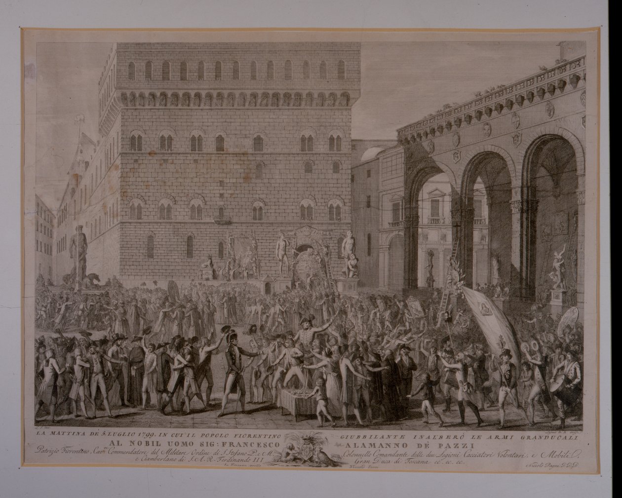 1799年6月3日早晨，佛罗伦萨人民庆祝大公国武器的升起 作者 卡洛·拉西尼奥（Carlo Lasinio）