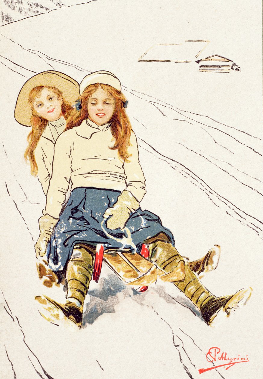 两个女孩雪橇 作者 卡罗佩莱格里尼