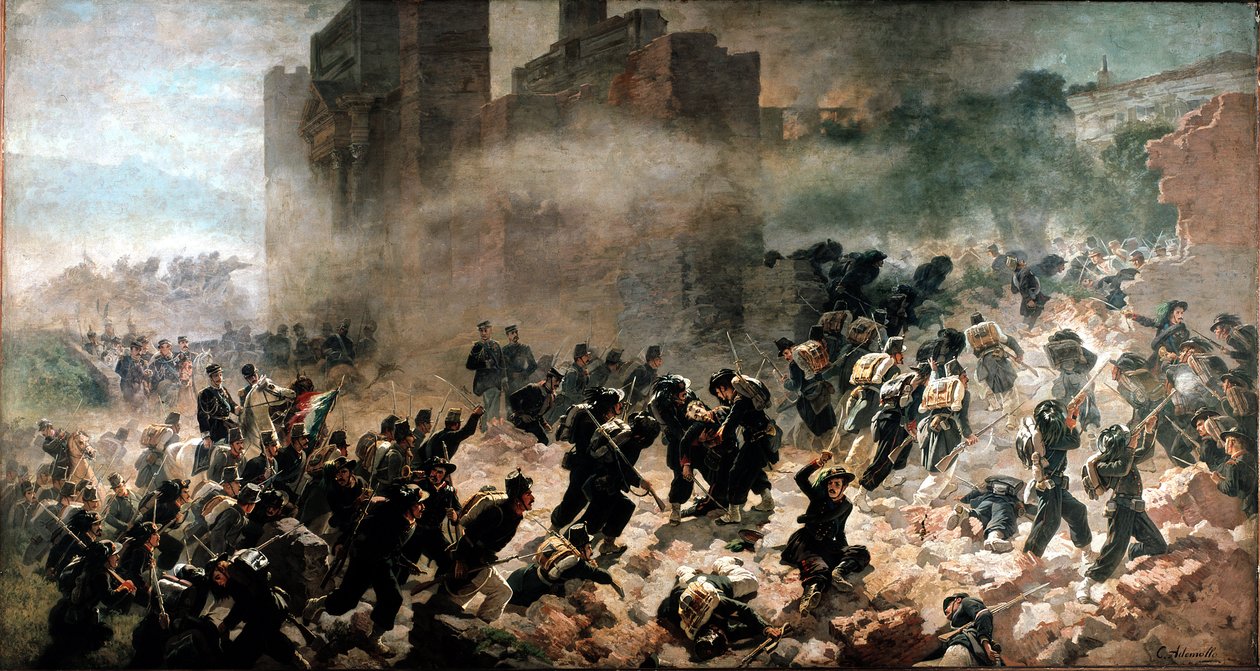 La breche de la Porta Pia，罗马（1870 年 9 月 20 日）- Carlo Ademollo（1825-1911）绘画，布面油画。 米兰，复兴博物馆 作者 卡洛·阿德莫洛