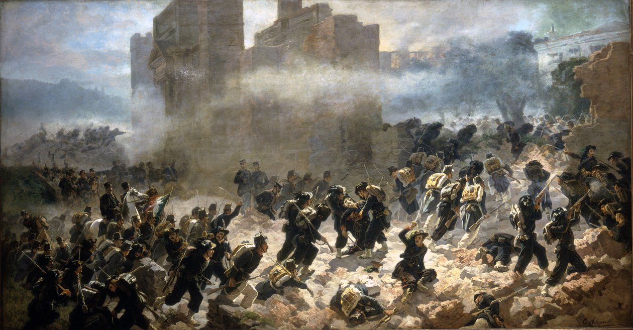 Porta Pia 的 Brêche - 罗马，20/09/1870。 C. Ademolo 的绘画。 作者 卡洛·阿德莫洛