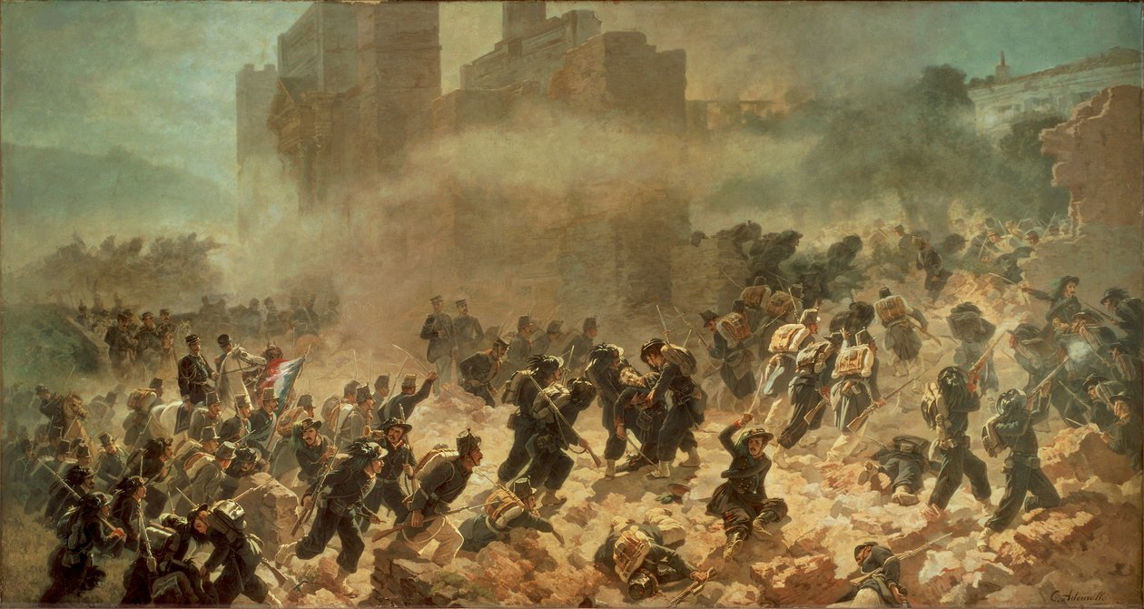 1870 年 9 月 20 日，罗马的 Porta Pia 被攻破（布面油画） 作者 卡洛·阿德莫洛