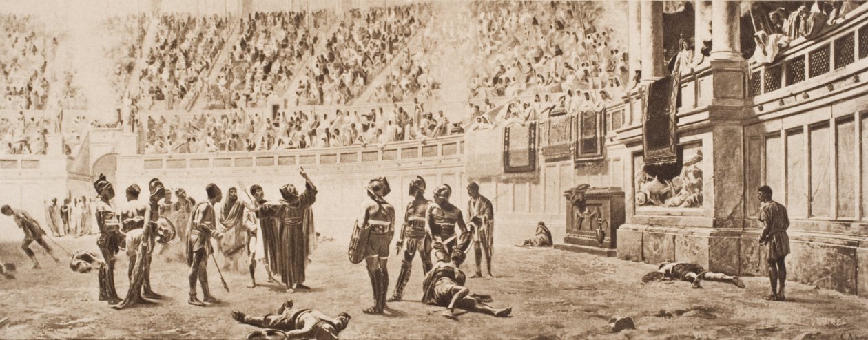 僧侣Almachius试图阻止角斗士战斗，来自HG威尔斯的“历史大纲”插图，第二卷，1920年出版 作者 卡洛·阿德莫洛