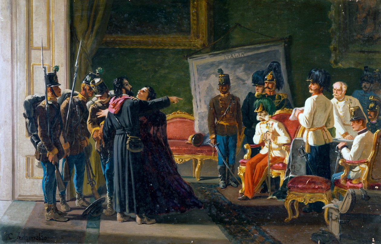 乌戈-巴斯和他的妹妹卡洛塔在斯帕达别墅，约1866年，布面油画，卡洛-阿德莫洛（1825-1911）。 作者 卡洛·阿德莫洛
