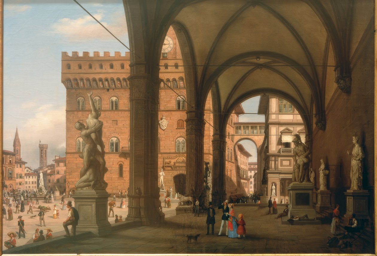 Ansicht der Piazza del Granduca von der Loggia dei Lanzi aus gesehen 作者 卡洛·卡内拉（Carlo Canella）