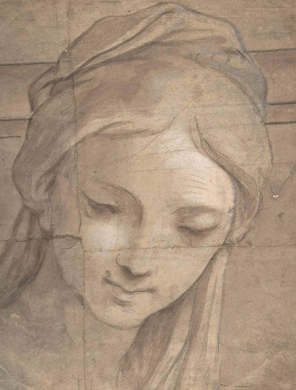 年轻女子的头像，面向左边的四分之三视角，1670-1700年。 作者 卡洛·西尼亚尼