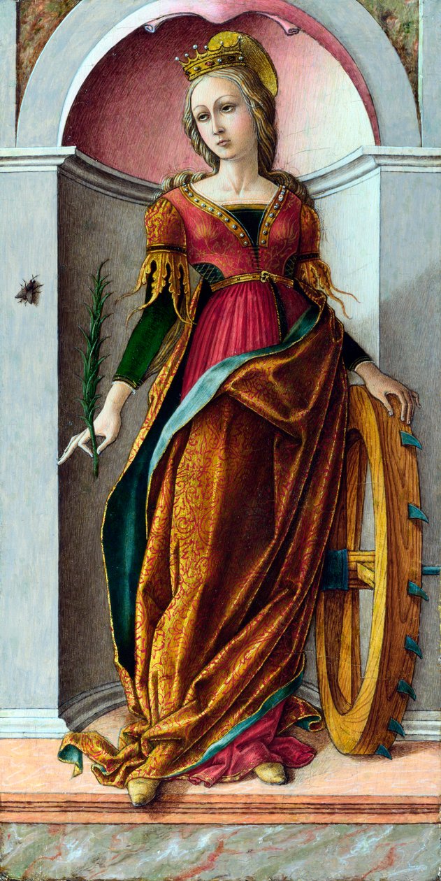 “亚历山大的圣凯瑟琳”（亚历山大的圣凯瑟琳） Carlo Crivelli 绘画（约 1435-约 1495）约 1492 年 - 面板上的蛋彩 暗淡 38x19 厘米，伦敦国家美术馆 作者 卡洛·克里维利（Carlo Crivelli）