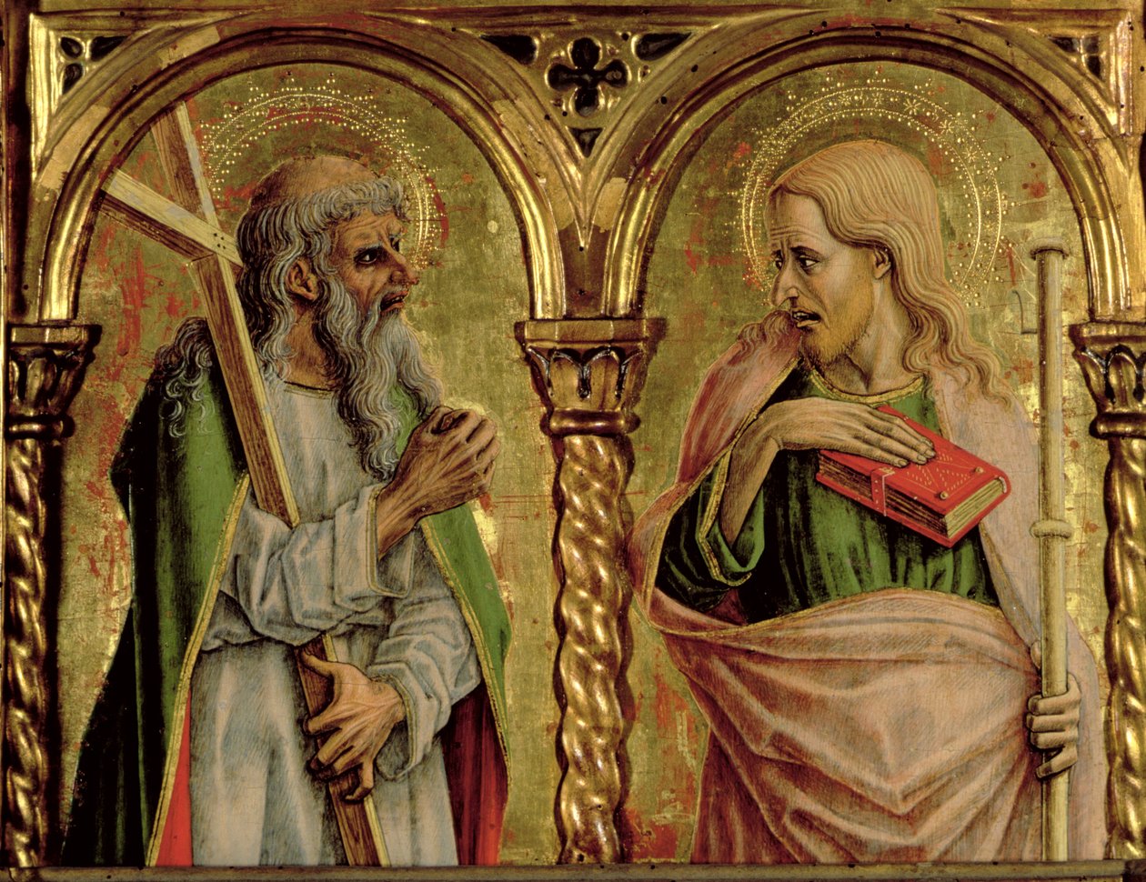 St. Andrew和St. James the Greater，细节来自SantEmidio polyptych，1473 tempera，面板细节76636 作者 卡洛·克里维利（Carlo Crivelli）