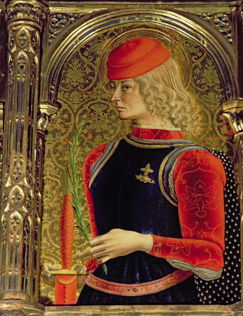 圣乔治，详细信息来自SantEmidio polyptych，1473蛋彩画，面板细节为76636 作者 卡洛·克里维利（Carlo Crivelli）