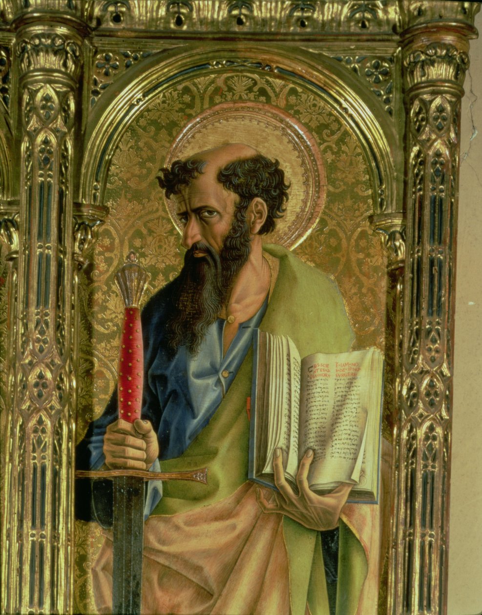 圣保罗，详细信息来自SantEmidio polyptych，1473 tempera，面板细节为76636和76646 作者 卡洛·克里维利（Carlo Crivelli）