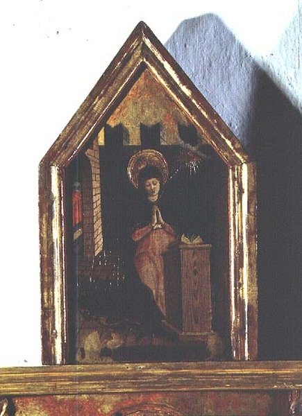 圣母领报》，圣西尔维斯特罗多孔板画的细节 作者 卡洛·克里维利（Carlo Crivelli）