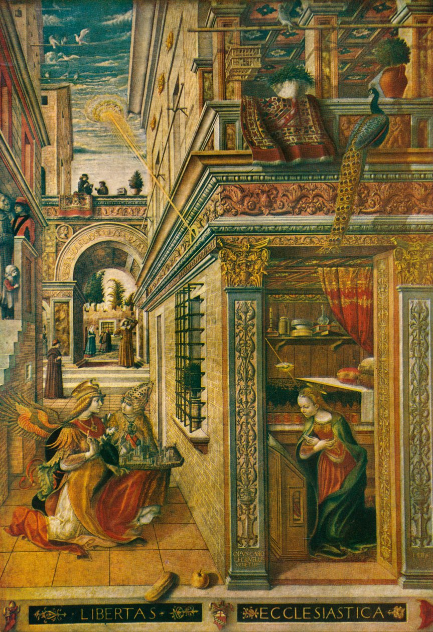 天使报喜与圣埃米迪乌斯（1486），1911年 作者 卡洛·克里维利（Carlo Crivelli）